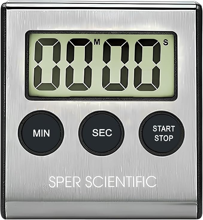 Sper Scientific Stainless Steel Digital Lab + Kitchen Timer 810028A – Compact Design Timer with Large Display & Loud Alarm - for Cooking, Baking, Labs, Workouts & More