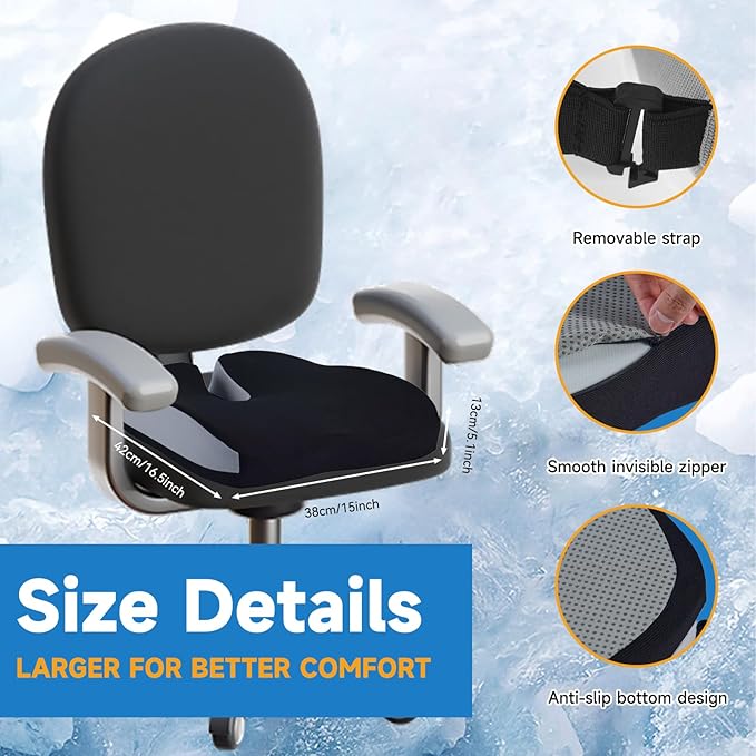 Gel Seat Cushions for Office Chairs Wheelchair Cushion for Long Sitting Back Pain，Memory Foam Seat Car Computer Desk Chair Cushion，Coccyx Cushion for Tailbone Pain Relief Office Chair Butt Pillow