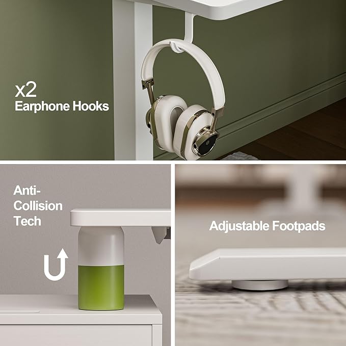 Grandder L Shaped Standing Desk Adjustable Height, Electric Standing Corner Desk, 160 x 140 cm Sit Stand Computer Table with Splice Board, White