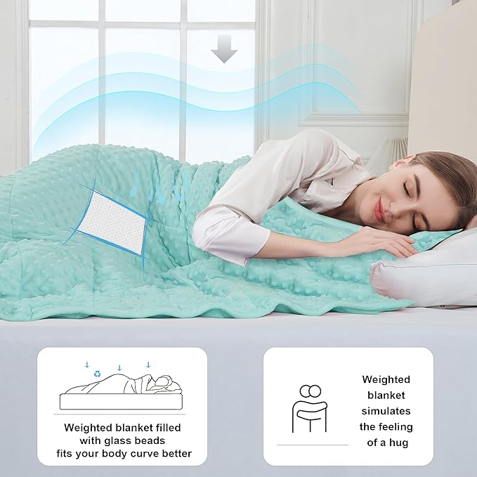 Alomidds Weighted Blanket (48"x72",15lbs Twin Size - Teal), Weighted Blankets for Adults, Cooling Breathable Soft and Comfort Minky, Heavy Blanket Microfiber Material with Glass Beads