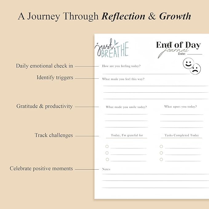 End of Day Journal – Day by Day Daily Gratitude Journal 2025 for Mindfulness, Happiness, Reflection, and Self Care, Undated Spiral Diary Gift for Women & Men