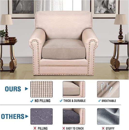 H.VERSAILTEX High Stretch Individual Seat Cushion Covers Sofa Slipcovers Couch Cushion Covers Sofa Covers Featuring Jacquard Textured Twill Fabric (1 Pack for 1 Cushion Chair, Sand, Small)