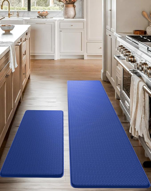 Anti-Fatigue Kitchen Mat Set – 2-Piece Memory Foam Cushioned Mats for Standing – Royal Blue, 18×30 & 18×60, 0.4 in Thick, Waterproof, Non-Slip – Homergy