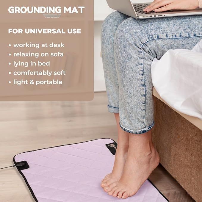 Premium Grounding Mat for Feet, Soft Cotton & Silver Fiber, Comfort for Sleep & Wellness, Grounding Pad for Anti-Aging & Inflammation, Grounding Mat for Bed and Desk (24x16 Inches)