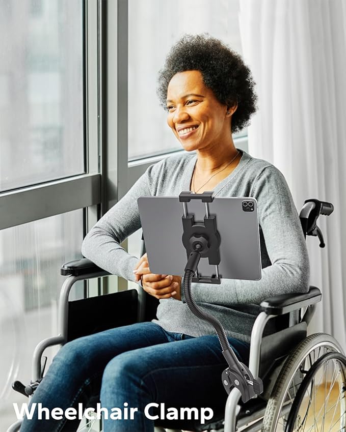 GDZN Tablet Holder for Wheelchair/Stroller/Treadmill/Spin Bike/Mic Stand/Boat/Indoor Cycling Handlebar Clamp - 360°Adjustable iPad Mount, Compatible with 4-13" iPad Pro/Air/Mini/Galaxy/Fire HD/E-Book