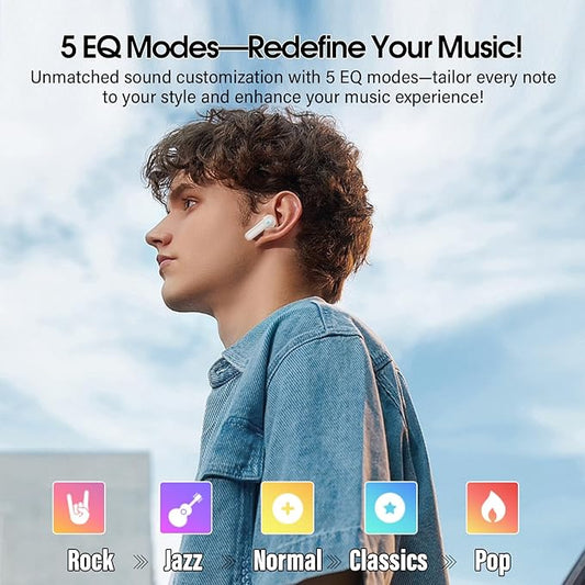 Wireless Earbuds, Bluetooth 5.4 Headphones Multi-Function Touch Screen with 5 EQ Modes, 48H Ear Buds Bass Stereo with ANC Noise Cancelling/Transparency Mode, IPX7 Bluetooth Earbuds, Off White