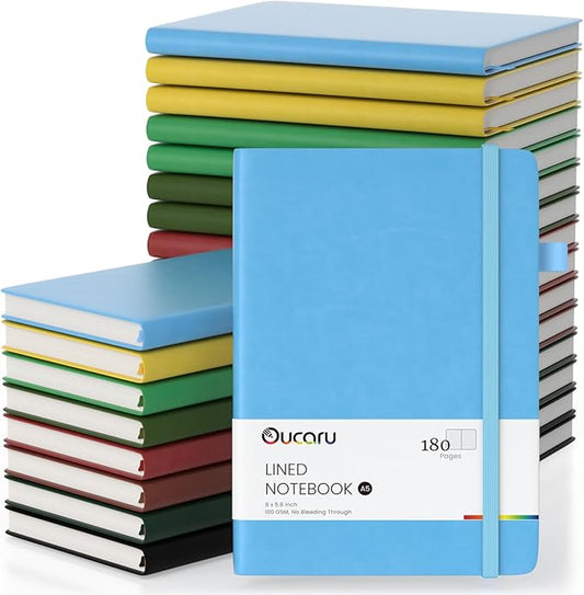 Oucaru Lined Journal Notebook, 24 Pack, 180 Pages, A5 Journals for Writing, 100 GSM Thick Paper, Small Notebooks Daily Journal for Women Men Work, Business, School, Travel Supplies