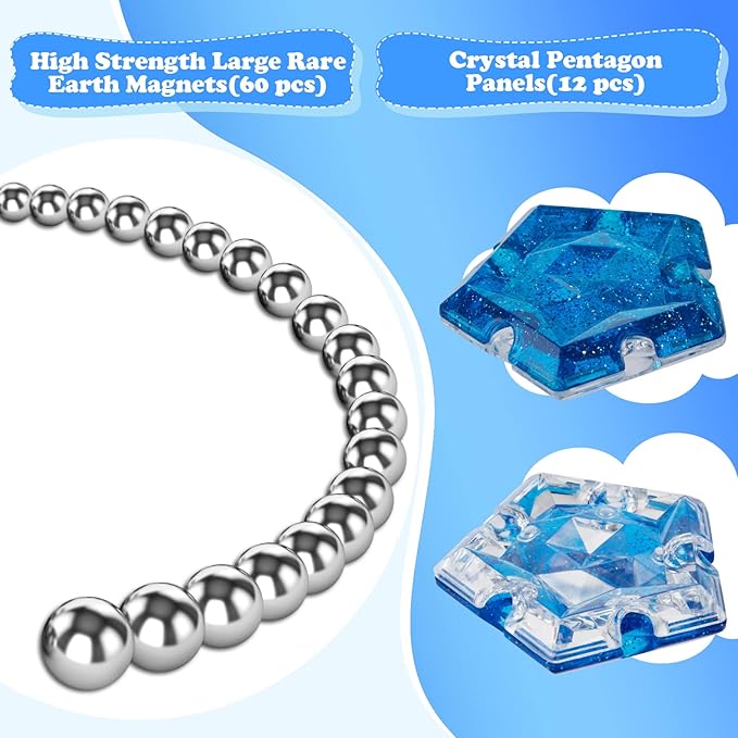 Magnetic Fidget Sphere Magnet Toys - Holographic Glitter Diamond Blue - Magnets Sensory Toys - 12 Piece Set - Creativity Beyond Imagination, Inspirational, Recreational, Fun Desk Toy for Adults