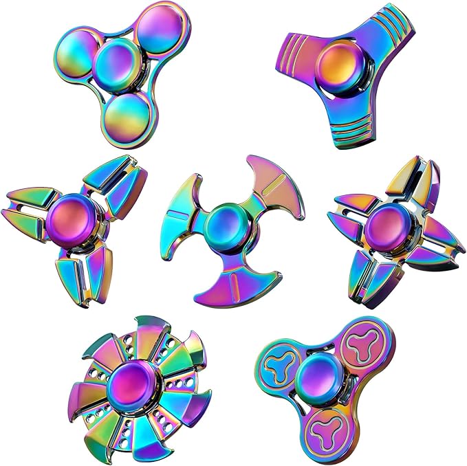 SCIONE Metal Fidget Spinner for Kid Adult, Sensory Hand Fidget Toy 7 Pack-Anxiety Toys Stress Relief Reducer-Party Favors, Gifts for Kids Birthday, Goodie Bag Stuffers, Classroom Prizes