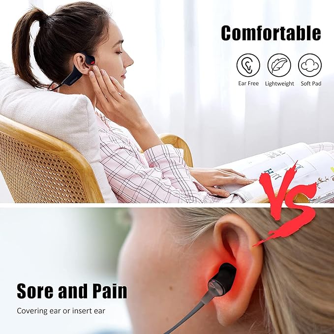 Bone Conduction Headphones Bluetooth, Wireless Open-Ear Headset with Microphones,Titanium Lightweight Sweat Resistant, Answer Phone Call Sports Earphones for Running Hiking Bicycling