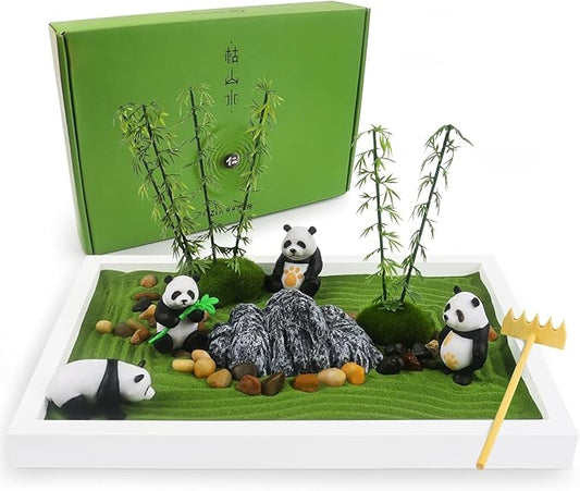 Panda Mini Zen Garden for Desk 11" x 8" Automatic Zen Garden Sand Bowl Japanese Desk Decor Zen Garden Accessories Kit Zen Decor Panda Gifts Rake Home Decor Room Decor