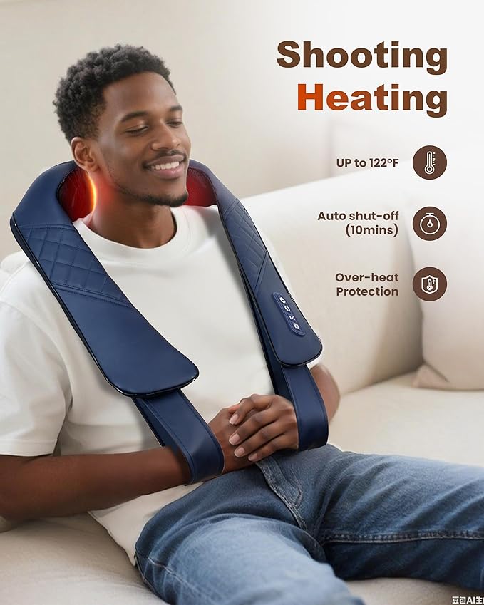 Cordless Neck Massager for Pain Relief Deep Tissue, Shiatsu Neck and Back Massager with Heat, Portable Kneading Shoulder Massager, Gifts for Men Women Dad Mom