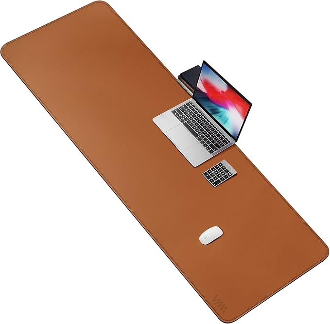 Vyaaa Desk Mat on top of Desks, 63" x 24" PU Leather Desk Mat, Large Desk Blotter Pad for Office, Home, Gaming, Computer, Laptop, Keyboard and Mouse - Light Brown