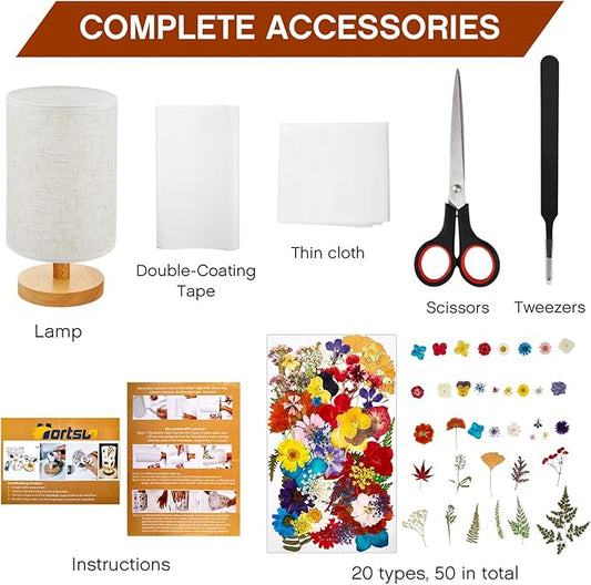 Hortsun Pressed Floral Lamp Bedside Vintage Flower Desk Lamp for Bedroom Living Room, Dorm, Home, Office Decor(1 Pcs,DIY Style)