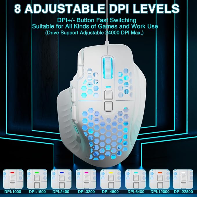 SOLAKAKA SM809 MMO Gaming Mouse Wired RGB with 9 Side Buttons,24000 DPI High Precision Sensor Optical Ergonomic Gamer Mouse,16 Programmable Custom Macro Shortcuts Remapping PC Gaming Mice for FPS MOBA