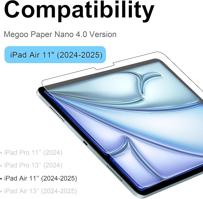 Megoo Paper Glass Screen Protector for iPad Air 11 inch M2-M3(2024-2025 6/7th Gen), Matte for Drawing/Anti-Glare/Easy Installation/Protective Case Compatible,2-Pack