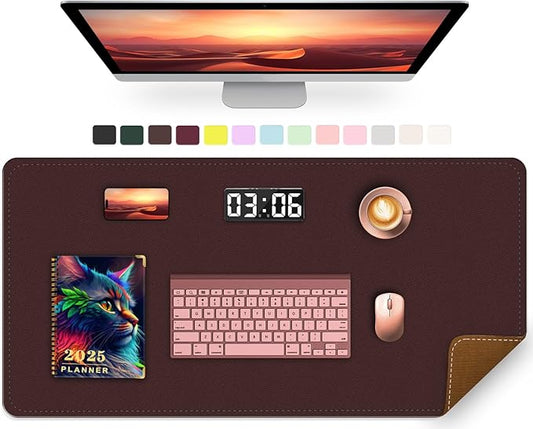 Large Desk Mat 35.4" x 17", PU Leather Desk Pad Protector, Non-Slip Large Mouse Pad for Desk, Waterproof Computer Desk Mat, Office Desk Pad for Keyboard Mouse (Brown Coffee)