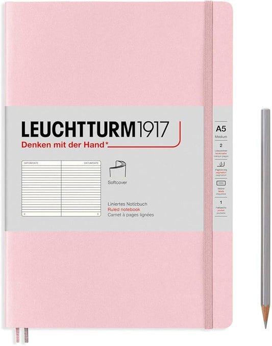 LEUCHTTURM1917 - Notebook Softcover Medium A5-123 Numbered Pages for Writing and Journaling (Ruled, Powder)