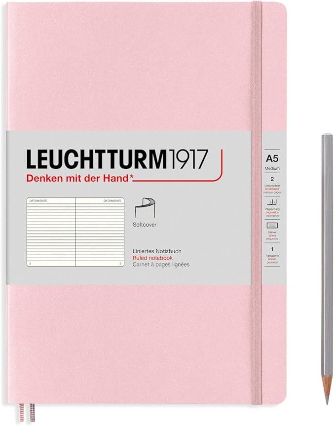LEUCHTTURM1917 - Notebook Softcover Medium A5-123 Numbered Pages for Writing and Journaling (Ruled, Powder)