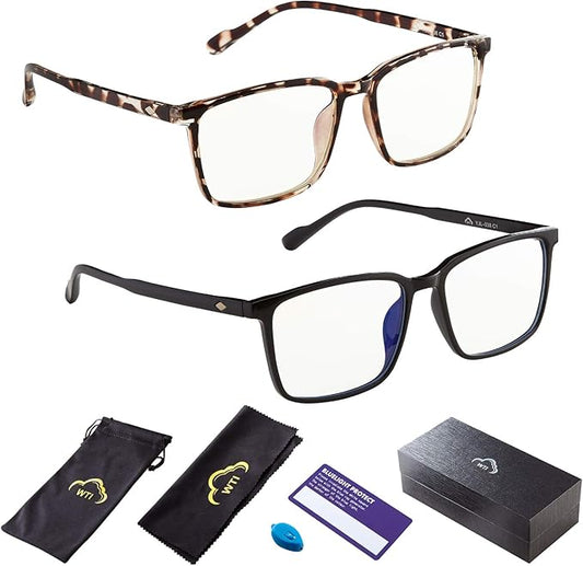 Blue Light Blocking Glasses for TV Phone Computer Gaming Screen Men and Women, TR90 Frame, Anti Eyestrain UV, 2 Pack