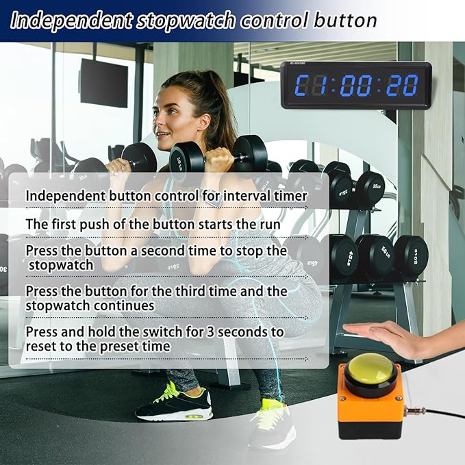 Independent Button Type 1.5-inch Fitness Room Rest Timer, Suitable for Gym Exercise/School/Home Exercise/Boxing Gym/Indoor Rock Climbing (1.5 inch 6-Digit Blue)