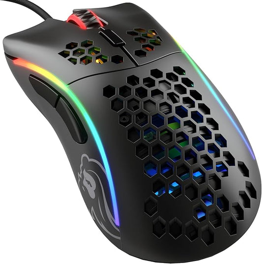 Glorious Model D- (Minus) Wired Gaming Mouse - 61g Superlight Honeycomb Design, RGB, Ergonomic, Pixart 3360 Sensor, Omron Switches, PTFE Feet, 6 Buttons - Matte Black