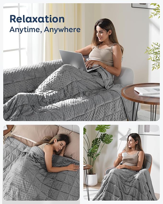 Kivik Weighted Blanket 20 lbs for Adults, Minky Dot Heavy Blankets, Microfiber Reversible Weighted Throw Blankets for All Seasons, Machine Washable, 60"x80" Queen Size, Grey