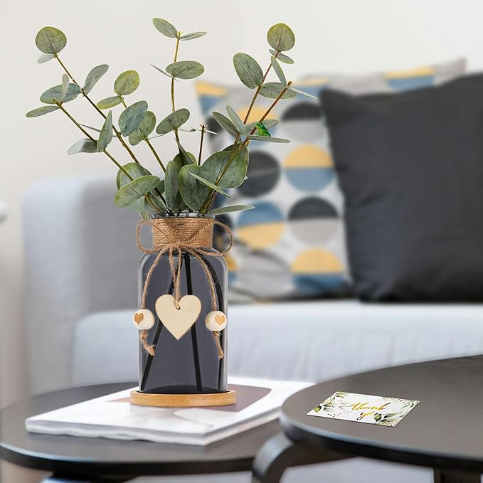 Artificial Eucalyptus Greenery Stems in Glass Vase,15" Doule Side 3D Fake Plants Eucalyptus Leaves faux Greenery for Centerpiece Table Decorations Home Room Decor office Desk Green Decor (Black)