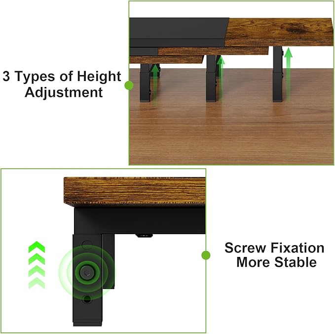 X-cosrack Adjustable Height and Length Dual Monitor Stand Riser, Wood and Steel Monitor Stand for 2 Monitors, Multi-Purpose Desk Shelf Organizer Riser Stand for Computer, Laptop, Printer, TV