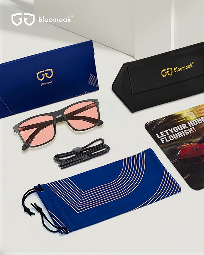 Bloomoak Rose Tinted Migraine Relief Glasses, FL- Flex Pink Light Sensitivity Glasses for Fluorescent LED Glare, Photophobia, Eye Strain