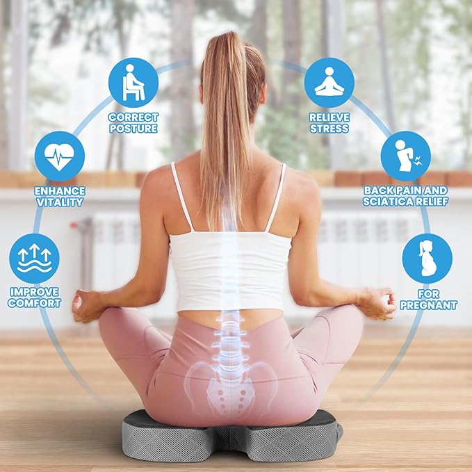 TushGuard Office/Car Seat Cushion, Non-Slip Sciatica & Back Coccyx Tailbone Pain Relief Chair Pad, Memory Foam Butt Pillow for Computer Desk, Wheelchair, Driving (Black&Grey, X-Large)