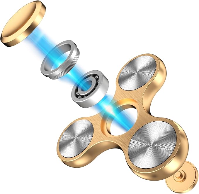 Fidget Spinners Toy, Metal Stainless Steel Bearing High Speed 4-8 Min Spins, EDC ADHD Stress Anxiety Relieves Reducer Fidgets Finger Toys, Spinner Toys for Kids and Adults (Golden)