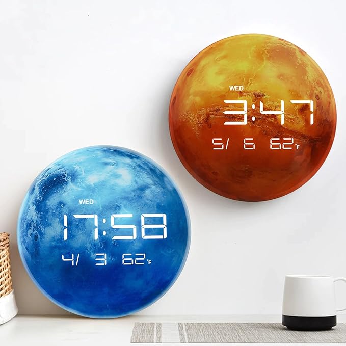 13" Digital Wall Clock with LED Display, Calendar & Temperature, Automatic Dimming, 12/24hr Format, Wall & Desk Use - HUI-7862