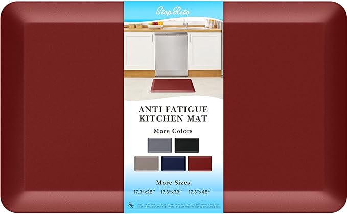 StepRite 4/5 Inch Thick Kitchen Mat Anti Fatigue Mat Kitchen Rugs Kitchen Decor Non-Slip, Stain Resistant, Waterproof Kitchen Mats Desk Mat for Kitchen, Office, Workshop, Red, 17'' x 28''