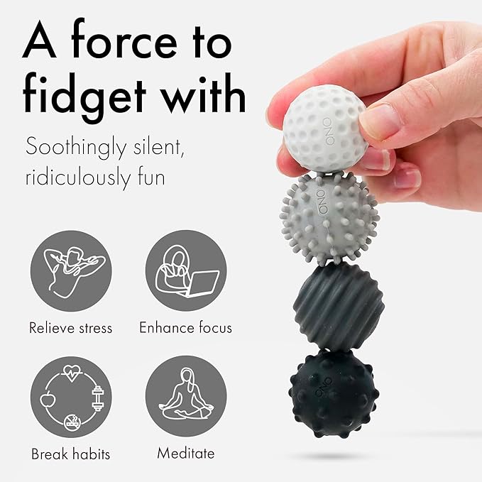 ONO Signets – Silicone Magnetic Balls with Textured Dimples, Bumps, and Waves | Fun to Play with Fidget Toy for Adults | Help Relieve Stress, Anxiety, Tension (Graphite, Set of 8)