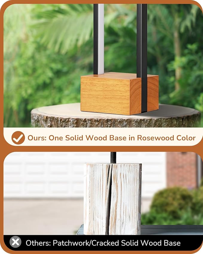 EDISHINE LED Table Lamp, Wooden Bedside Lamp with 3 Color Temperatures, Dimmable Square Nightstand Lamp for Bedroom Living Room, Complete Dark Rose Wood Color Base