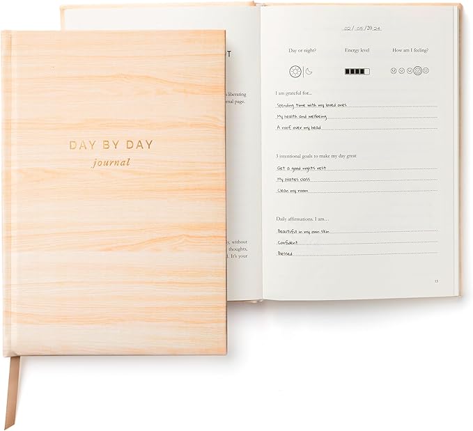 Day by Day Daily Gratitude Journal 2025 for Mindfulness, Happiness, Reflection, and Self Care, Undated Planner Gifts for Women & Men
