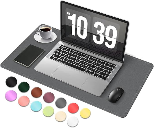 Desk Pad Protector, Leather & Suede Desk Mat, Non-Slip Desk Pad Mat, Large Mouse Pad, Waterproof Desk Blotter Mat, Desk Cover for Office, Home (Dark Gray, 23.6" x 13.7")