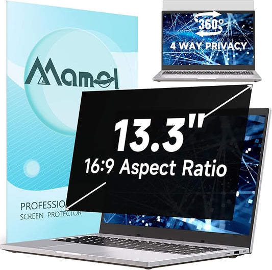 360° Privacy Screen for Laptop 13.3 Inch 16:9, 4 Way Computer Monitor Privacy Shield, Matte Anti Glare Blue Light Filter Compatible with Lenovo Hp Dell Acer Asus Thinkpad Envy Xps