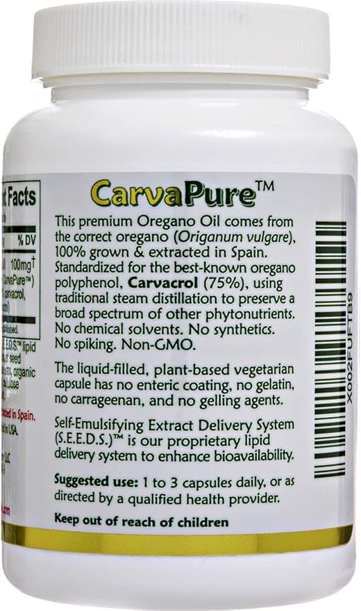 Oregano Oil Capsules, Organic Ingredients - Super-Strength, Grown in Spain, 90-ct Liquid-Filled - Organic Oil of Oregano Capsules with Enhanced Delivery