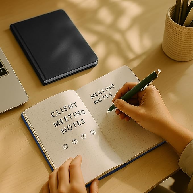 Dot Grid Journal with 160GSM Thick Paper, 192 Pages, A5 Dotted Notebook for Work, School, Travel | 180° Lay Flat, Foil Stamped Cover, Elastic Band, 2 Bookmarks & Inner Pocket,Dark Blue