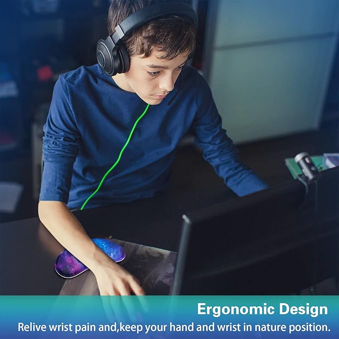 Mouse Wrist Rest, Canjoy 2 Pack Memory Foam Soft Fabric Mouse Wrist Rest Pad Support Cushion with Anti-Skid Rubber Base,Ergonomic Pain Relief Mouse Hand Rest (Blue Galaxy)