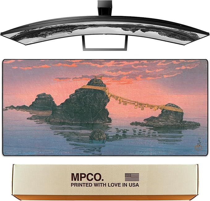 MPCO. Ukiyo-E Large Gaming Desk Pad - 36" x 17" Duraglyde Fabric Futamigaura Desk Mats - Washable, Smooth Glide for Precision Gaming & Work