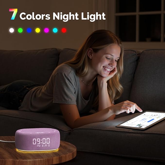 1Mii White Noise Sound Machine for Sleep, Brown Noise Machine for Baby Adults Sleeping, 18 Soothing Sounds with 7-Color Night Light, Timer, Alarm Clock, Volume Control, Remote App Control - Purple