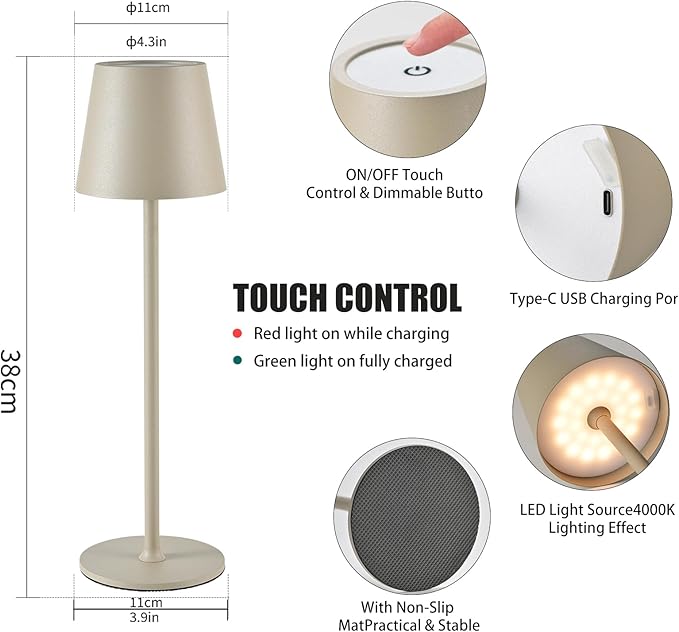 2 Pack Cordless Table Lamp,Portable LED Desk Lamp, 6000mAh Battery Operated, 3 Color Stepless Dimming Up, for Restaurant/Bedroom/Bars/Outdoor Party/Camping/Coffee Shop Night Light