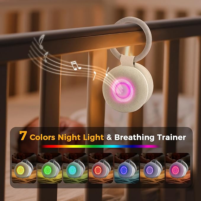 Portable Sound Machine - White Noise Sound Machine for Baby, Travel Donut Sound Machine for Sleep, 15 Soothing Sounds & 7 Colors Night Light, Breathing, Baby Shusher, Registry Gift, Beige