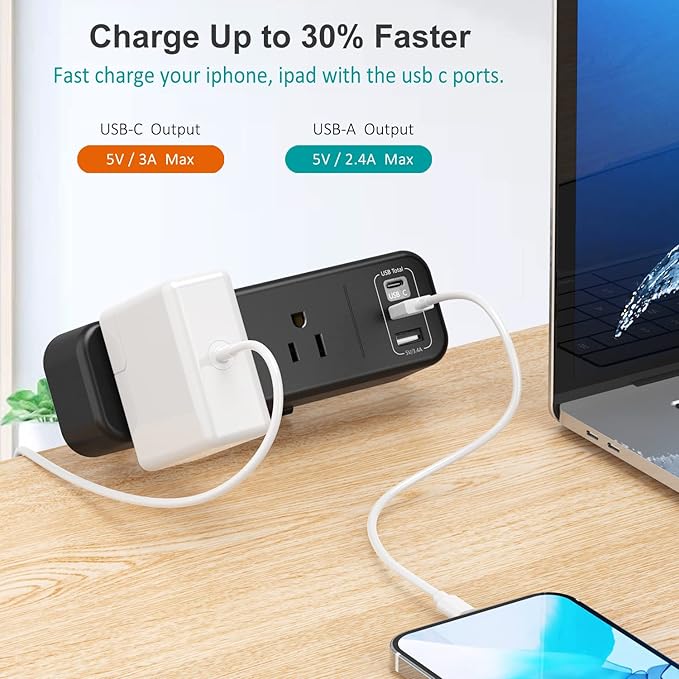 Desk Clamp Power Strip with USB C, 3 Outlet Desktop Mount Power Station Removable Clamp Socket with 6.5 ft Extension Cord, Fit 1.7 inch Tabletop Edge