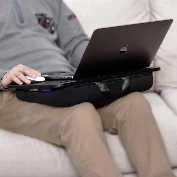 Lap Desk with Washable Cushion – Fits up to 15.6-in Laptops – Portable Laptop Desk & Stand –Bed desks & Tray for Writing, Reading, Working, Gaming on Bed, Couch, Floor – Istudyniture -Smal, Black