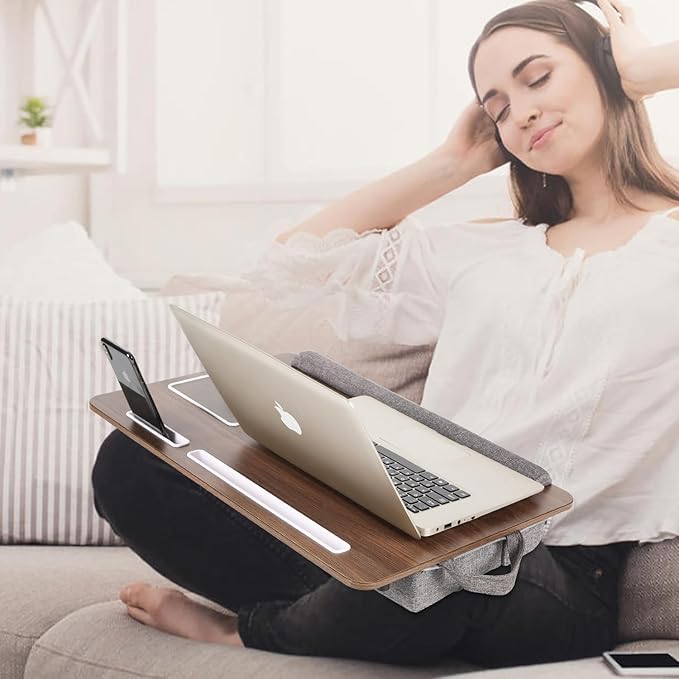Laptop Desk, 3 in 1 Foldable Lap Desk with Cushion Pad for Laptops up to 17 Inches, Built-in Mouse Pad & Device Slot, Portable Laptop Tray for Bed, Couch, or Floor Use
