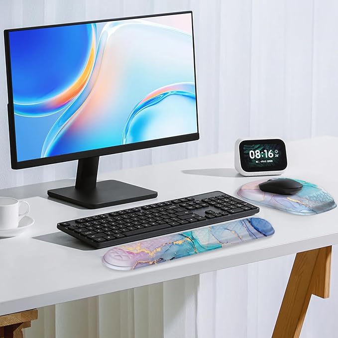 Mouse Pad with Wrist Rest, Comfortable Memory Foam Wrist Rest for Computer Keyboard, Ergonomic Mouse Pad Set for Easy Typing & Pain Relief - Blue Pink